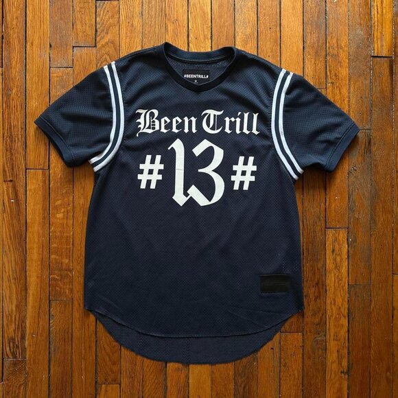 Been Trill Virgil Abloh Heron Preston #13 Football Jersey Men Medium Navy Blue‎ - Picture 1 of 8